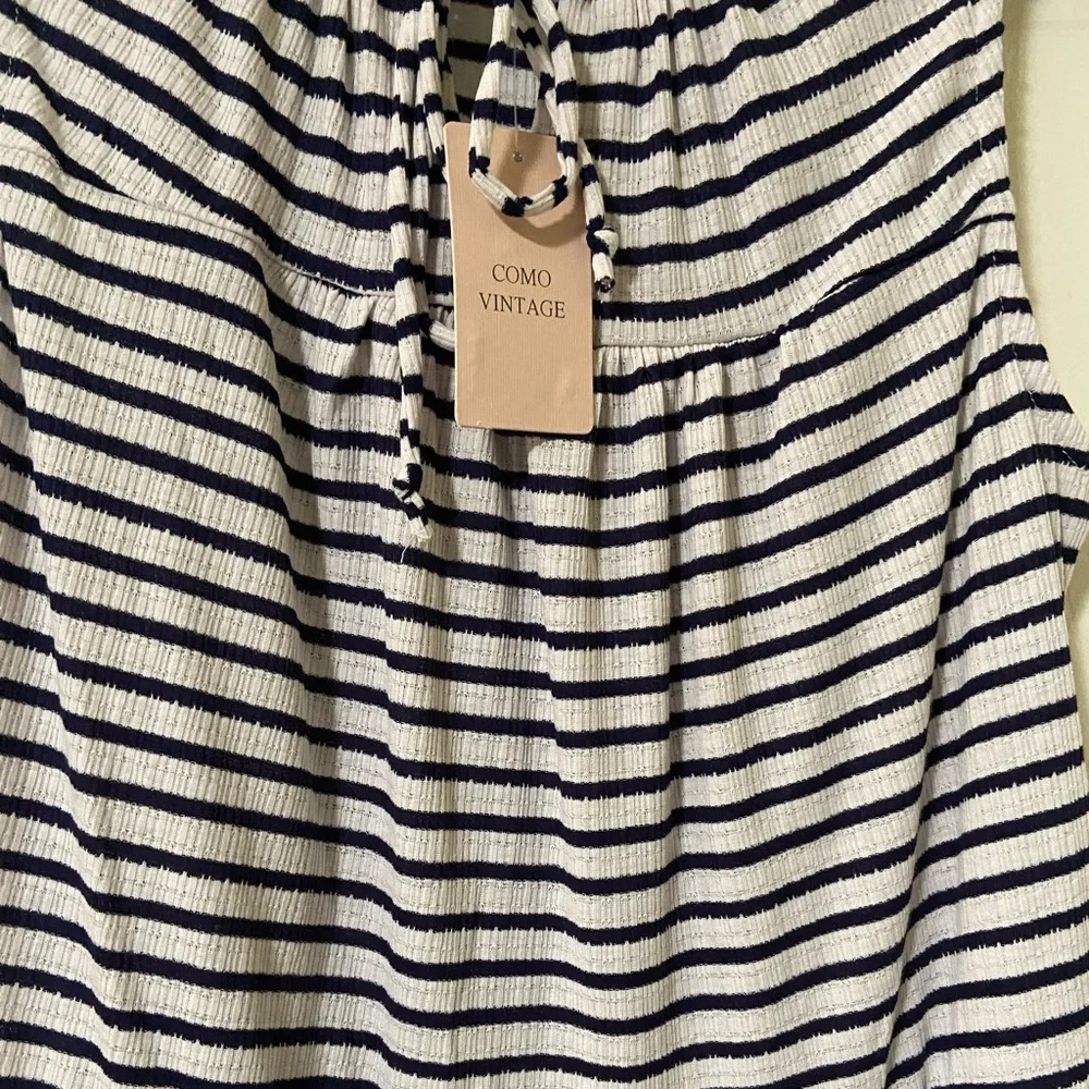 Como Vintage Navy and cream stripe tank top short sleeve shirt Size Large